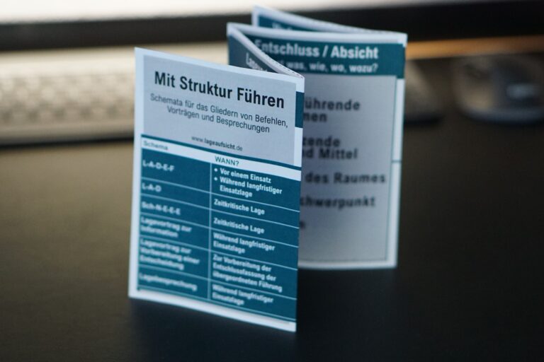 Auf Tasche: Taschenkarte mit n&uuml;tzlichen Schemata f&uuml;r F&uuml;hrungskr&auml;fte
